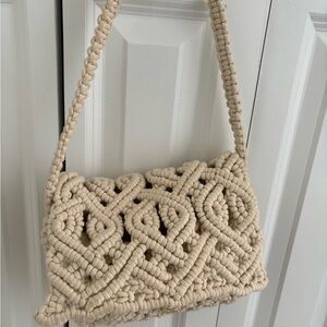 Zara Cream Shoulder Bag with Intricate Macramé Design